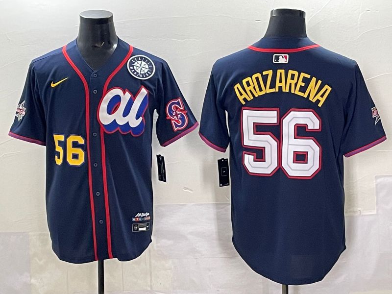 Men 2025 Seattle Mariners #56 Arozarena Drak Blue All star Nike MLB Jersey style 07